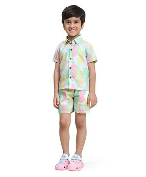 FUNNY BONES Half Sleeves Pineapple Printed Coordinating Shirt & Shorts Set - Multi Colour