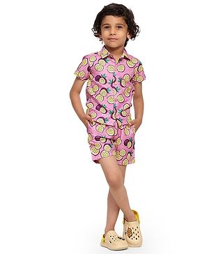 FUNNY BONES Linen Blended Half Sleeves Passion Fruits Printed Coordinating Set - Lavender