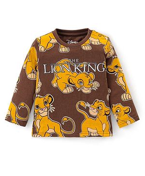 Babyhug Disney Single Jersey Knit Full Sleeves T-Shirt With Lion King & Foil Text Print - Brown