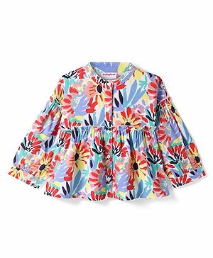 Babyhug Rayon Woven Full Peasant Sleeves Top With  Floral Print - White