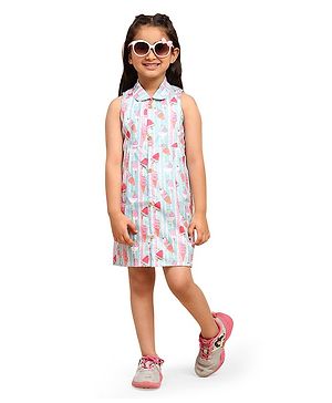 FUNNY BONES Sleeveless Ice Cream Printed Dress - Sky Blue