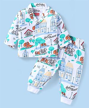 Babyhug Disney Single Jersey Knit Full Sleeves Night Suit with Lady & The Tramp Graphics - White