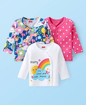 Babyhug 100% Cotton Knit Full Sleeves Front Open Vest Floral & Polka Dots Print Pack of 3 -Pink & White