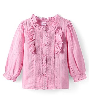 Babyhug Woven Full Sleeves Top with Frill - Pink