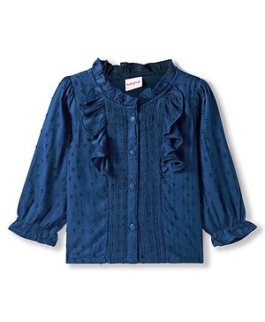 Babyhug Woven Full Sleeves Top with Frill - Navy Blue