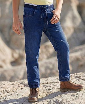 Pine Kids Denim Woven Full Length Ribbed Waist Washed Jeans - Dark Blue