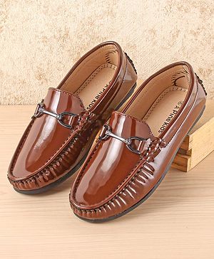 Pine Kids Slip On Party Wear Shoes with Applique - Brown