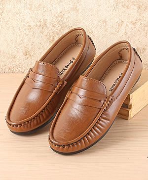 Pine Kids Slip On Solid Colour Loafers  - Light Brown