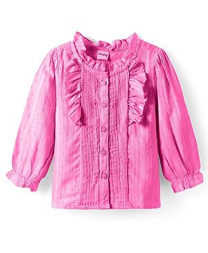Babyhug Woven Full Sleeves Swiss Dobby Top With Frill -  Pink