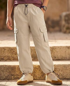 Pine Kids Cotton Woven Full Length Solid Color Track Pant With Cargo Pockets -  Beige