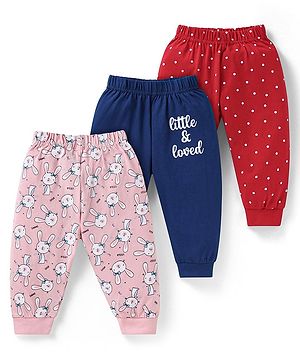 Doodle Poodle Single Jersey Knit Full Length Lounge Pants With Animals & Polka Dots Print Pack Of 3 - Pink Navy & Red