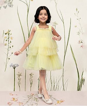 TOONYPORT Net Sleeveless Solid Layered Dress - Yellow
