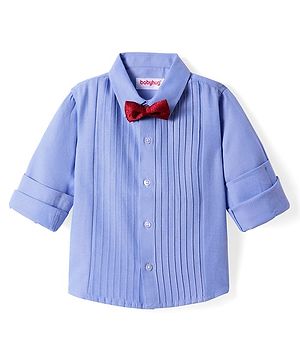 Babyhug Cotton Woven Full Sleeves Oxford Party Shirt with Bow - Blue