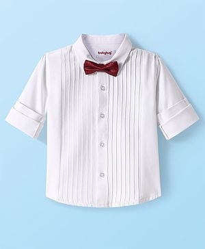 Babyhug Cotton Woven Full Sleeves Party Oxford Shirt Solid Colour With Bow - White