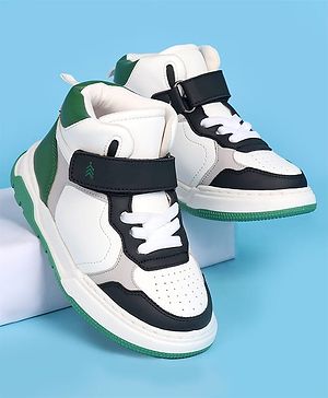 Pine Kids Casual Shoes with Velcro Closure & Tape Design - White & Green