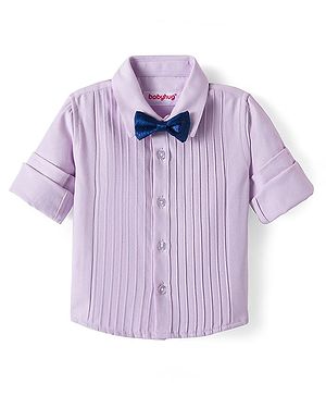 Babyhug Cotton Woven Full Sleeves Oxford Party Shirt with Bow - Lilac