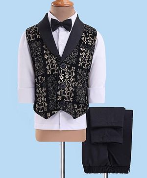 Babyhug Woven Full Sleeves Embroidered 3 Piece Party Suit With Bow - Black