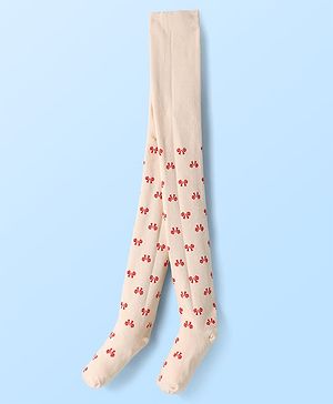 Babyoye Knit Full Length Footed Tights with Bow Design - Tan