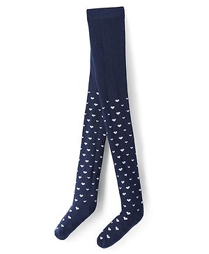 Pine Kids Knit Footed Tights with Hearts Design - Navy Blue
