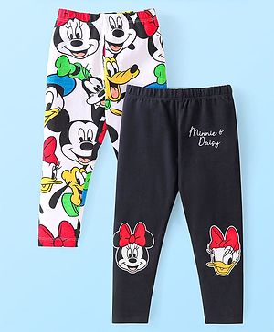 Babyhug Disney Cotton Lycra Knit Full Length Leggings With Minnie Mouse & Friends Print Pack Of 2 - Black & White