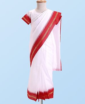 Babyhug Woven Half Sleeves Blouse & Solid Color Bengali Saree - White