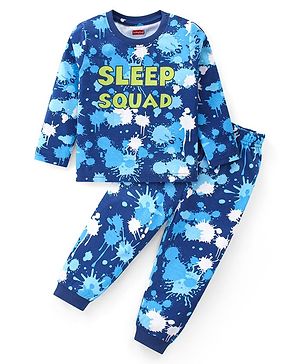 Babyhug Cotton Knit Full Sleeves Night Suit with Abstract & Text Print - Navy Blue