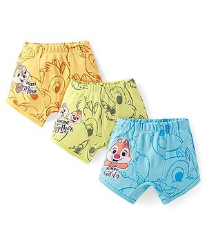 Babyhug Disney Interlock Knit Trunks With Chip N Dale Graphics Pack of 3 - Blue Green & Orange