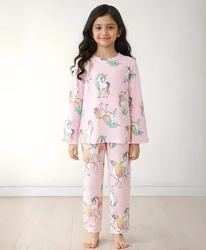 Anthrilo 100% Organic Cotton Knit
                              Full Sleeves Comfort Fit Unicorn Printed
                              Coordinating Night Suit - Pink
