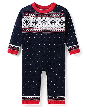 ToffyHouse Knitted Full Sleeves Winter Wear Romper - Navy Blue