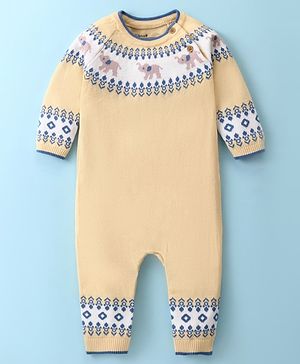 ToffyHouse Cotton Knitted Full Raglan Sleeves Sweater Romper with Elephant Design - Cream