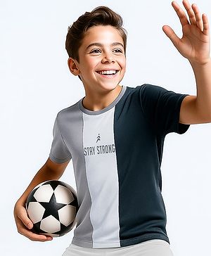 Pine Active Super Microfiber High Resistence Knit Half Sleeves Color Block T-Shirt - Grey