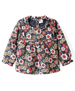 Babyhug Rayon Woven Full Sleeves Top with Floral Print & Frill Detailing - Black & Red
