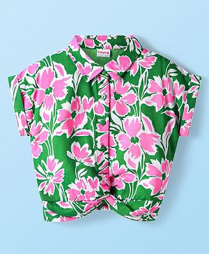 Babyhug Rayon Woven Sleeveless Top With Floral Print - Green