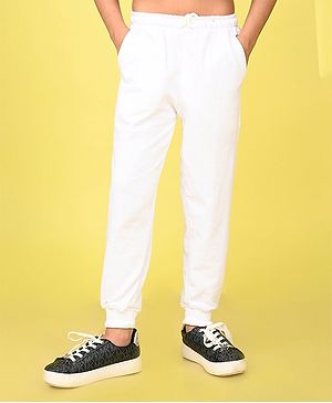 Nusyl Cotto Blend Regular Fit  Solid Track Pants - White