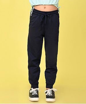 Nusyl Cotton blend Regular Fit Solid Track Pant - Navy Blue