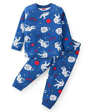 Babyhug Cotton Knit Full Sleeves Night Suit Astronut Print- Navy