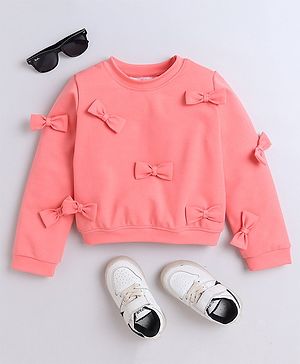 Taffykids Full Sleeves Solid Bow Detailed Sweatshirt Top - Peach