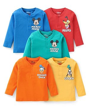 Babyhug Disney Single Jersey Knit Full Sleeves T-Shirts Mickey Mouse & Friends Graphics Pack of 5 - Multicolour