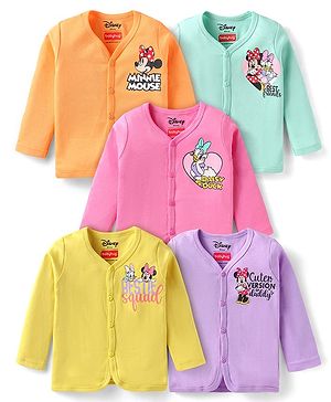 Babyhug Disney Interlock Knit Full Sleeves Minnie Mouse Printed Jhablas Pack of 5 - Orange Blue & Pink