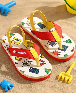 Cute Walk by Babyhug Cupcake Print Flip Flops With Back Strap -White