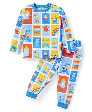 Babyhug Cotton Knit Full Sleeves Night Suit with Rainbow Print - Yellow & Blue