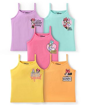 Babyhug Disney Cotton Lycra Knit Singlet Sleeves Slips With Minnie & Friends Graphic  Pack of 5 - Yellow Pink & Lilac
