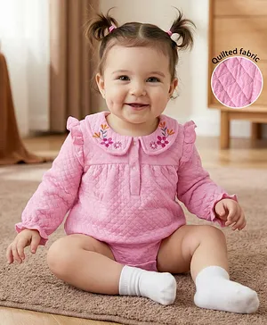 Babyoye 100% Cotton Knit Full Sleeves
                              Eco Conscious Onesie with Floral
                              Embroidery - Rose Shadow Pink