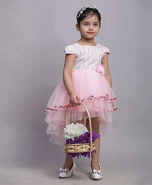 Toy Balloon Kids Cap Sleeves Sequin Embellished High Low Dress - Baby Pink