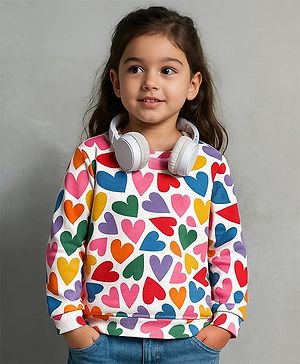 Babyhug Cotton Knit Full Sleeves Sweatshirt with Hearts Print - White