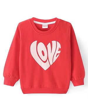 Babyhug Cotton Knit Full Sleeves Sweatshirt With Heart Print - Red