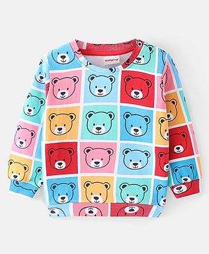 Babyhug Cotton Knit Full Sleeves Sweatshirt with Colour Block Design & Bear Print - Multicolour