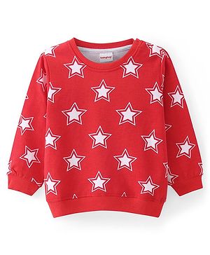 Babyhug Cotton Knit Full Sleeves Sweatshirt with Stars Print - Red