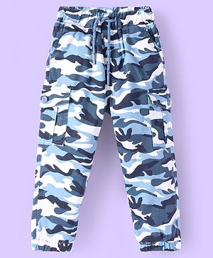 Babyhug Twill Lycra Full Length Joggers With Stretch Camouflage Print - Blue