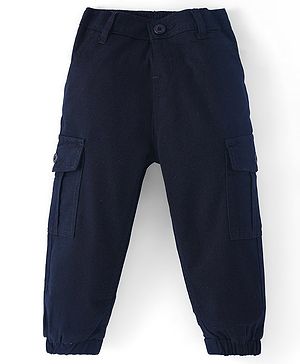 Babyhug Twill Lycra Full Length Solid Color Joggers - Black